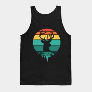 Whimsical Wild: Colorful Striped Circle with Deer Head Silhouette Tank Top